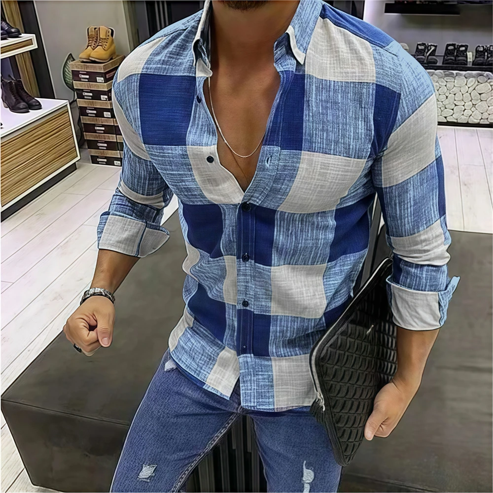 

Men's long-sleeved shirt plaid shirt casual fashion comfortable high quality Korean style popular oversized men's clothing