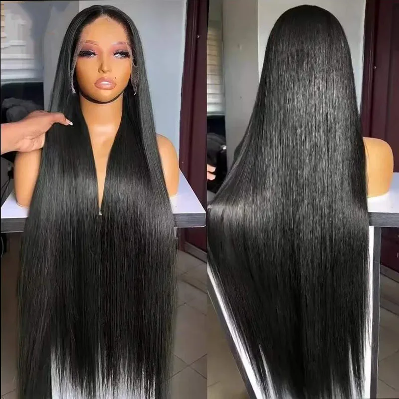 40 pulgadas hueso recto 13x4 Hd transparente peluca con malla Frontal cabello humano 250 densidad brasileño pelucas frontales de encaje prearrancadas para mujeres