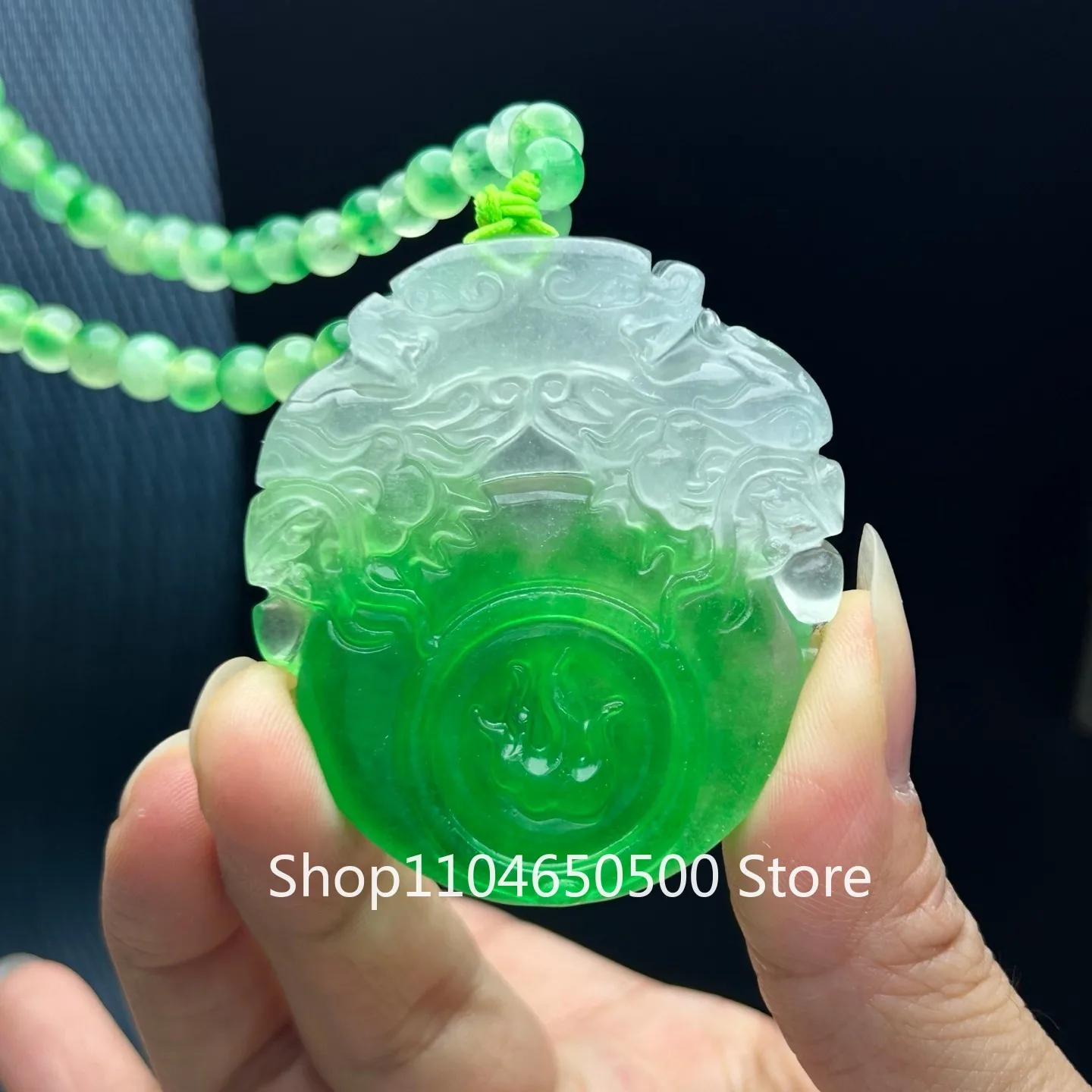

Certified Natural ice green Burmese Jade Jadeite Carved Dragon Pendant&Necklaces