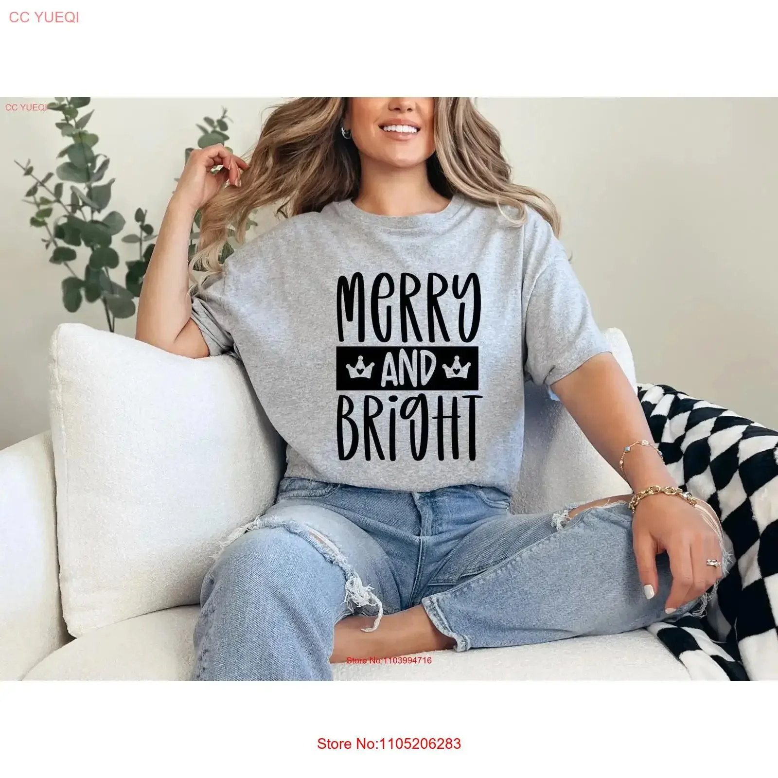 

Футболка Merry and BrighT, рождественский женский свитер с елкой, свитер с круглым вырезом, праздничный рождественский винтажный стираный топ унисекс для повседневной носки