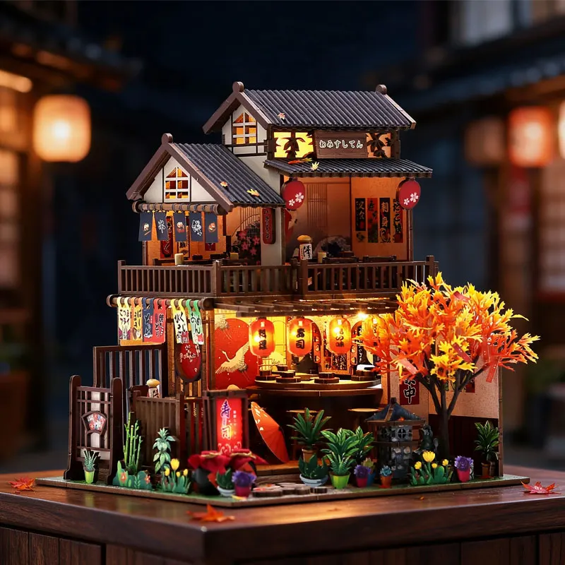 DIY Miniature Doll House Kit with LED Light 3D Wooden Puzzle Building with Full Furniture Xmas Birthday Gift Dollhouse