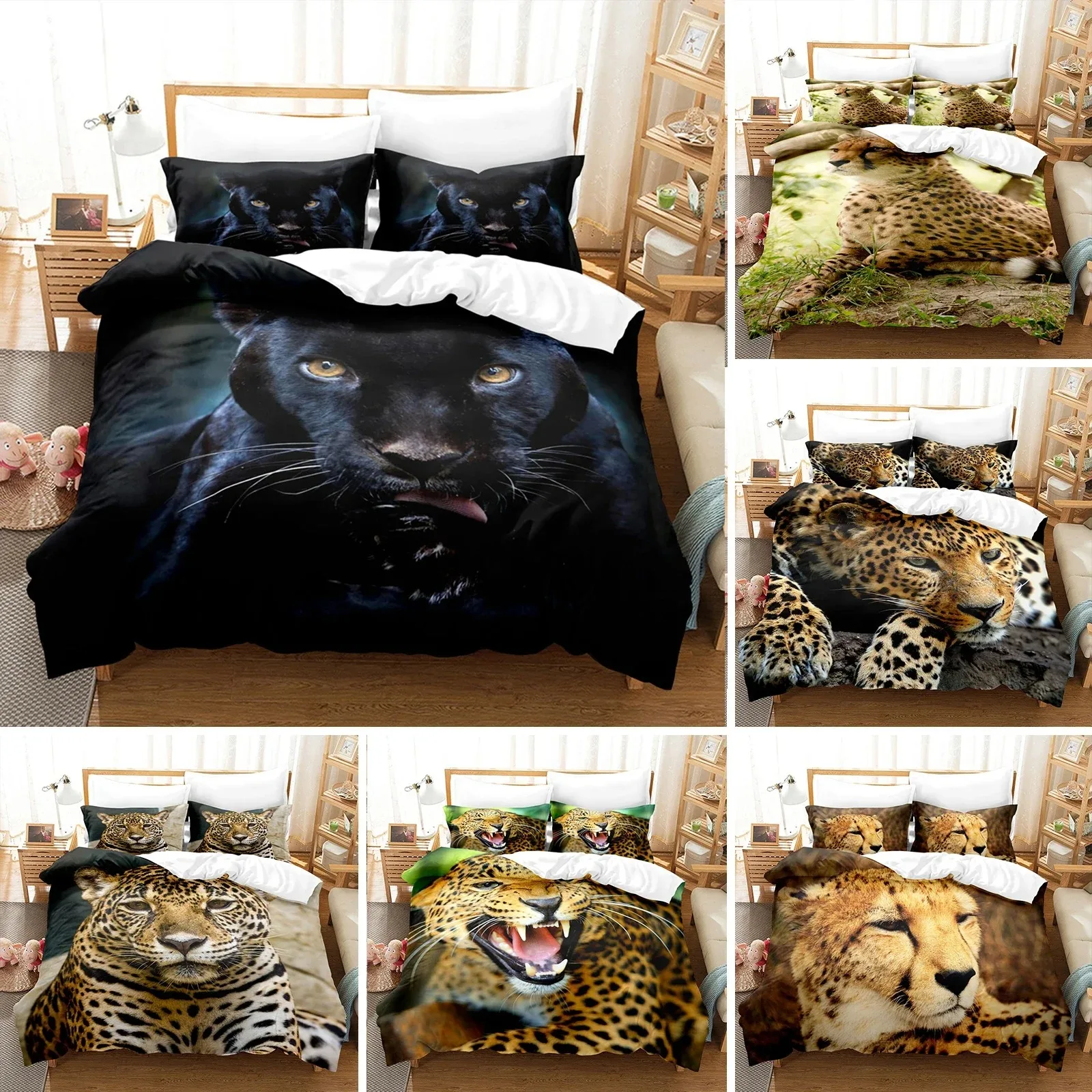 

Leopard Duvet Cover Set Queen King Full Twin Size 3D Animal Print Bedding Set Wildlife Comforter Cover Microfiber Quilt Cover