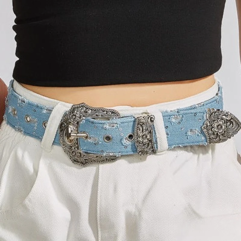 

European and American Rhinestone Needle Buckle Canvas Belt Women's Trendy and Personalized Jeans Women's Belt Spicy Girl Belt