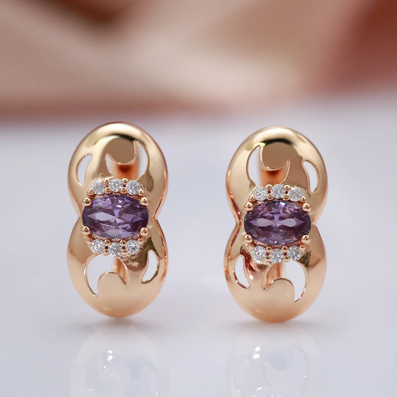 SYOUJYO Purple Natural Zircon 585 Rose Gold Color Women\'s Stud Earrings Retro Simple Oval Weddings Fashion Jewelry Easy Matching