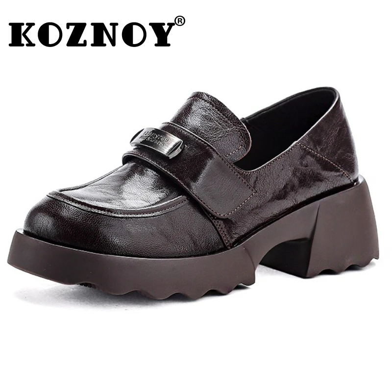 

Koznoy/летние туфли-лодочки Мэри Джейн из коровьей кожи на массивном каблуке 5 см, туфли на плоской подошве, женские модные туфли без шнуровки на танкетке на платформе