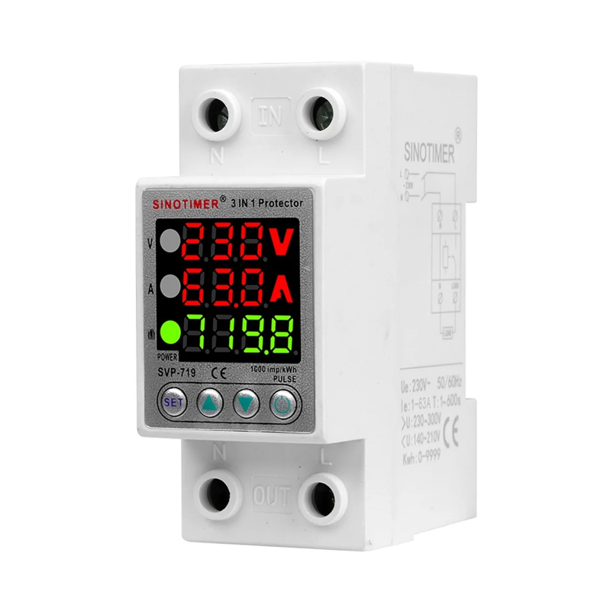 SINOTIMER SVP-719 Adjustable Self-Compound Intelligent Overvoltage Protector Current Limiting Delay with Power Display