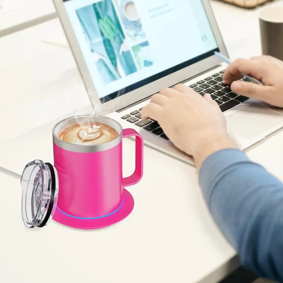 Coffee Mug for Desk, Self Heating Coffee Mug with Handle amp Lid, Temperature Control Cup for Desk, Gift Idea Rose12oz