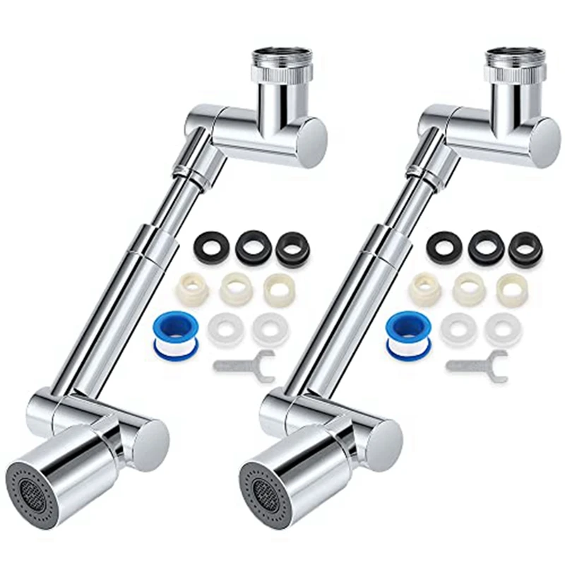 

2 Pieces Faucet Extender Swivel Arm Faucet Extension 2 Spray Patterns 1080 Degree Rotating Robot Arm