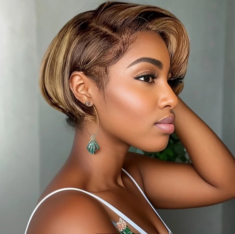 

13X4X1 Lace Front Wigs Human Hair Pixie Cut Wigs Short Bob Wigs Curly For Women Pre Plucked With Baby Hair