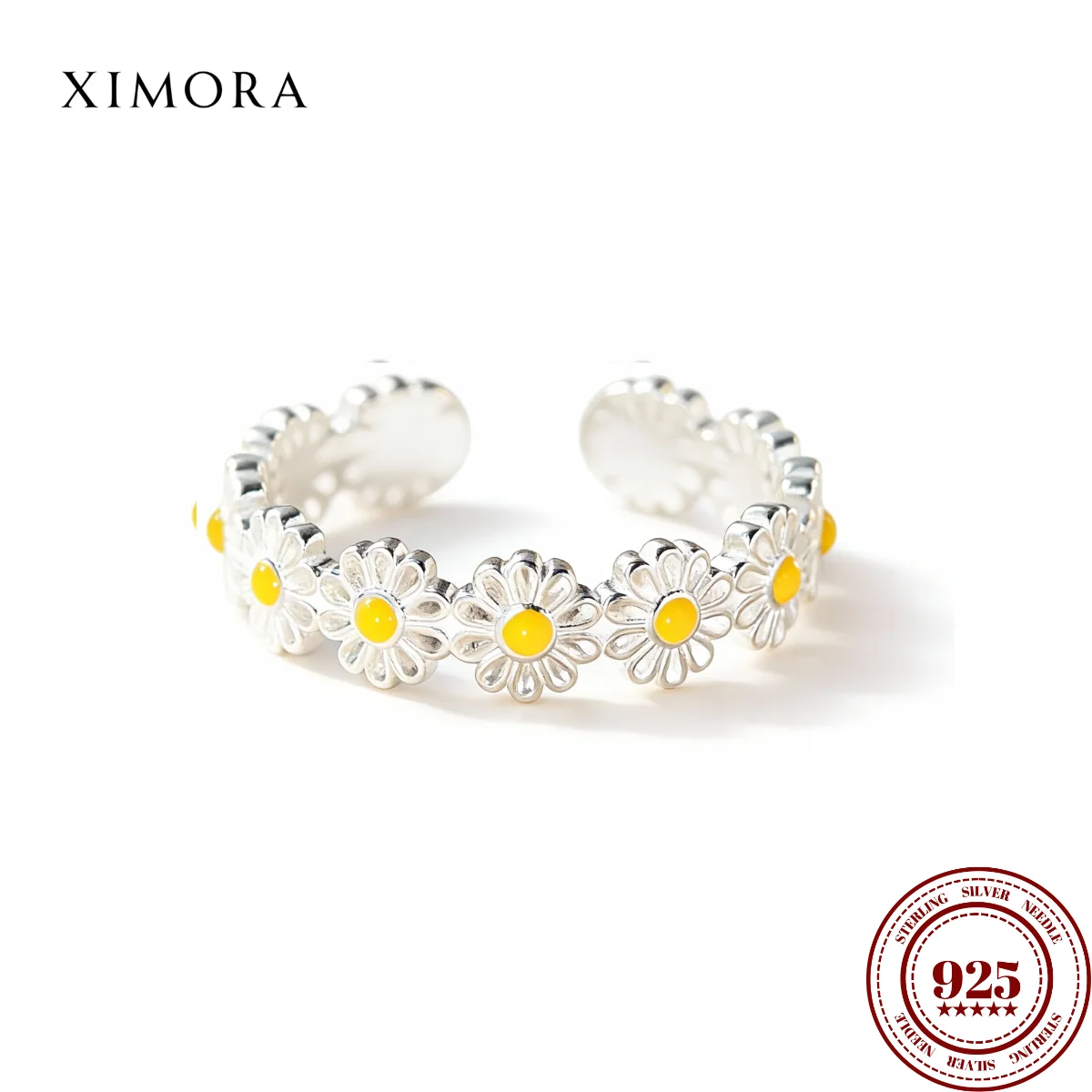 

XIMORA S925 Sterling Silver Daisy Open-Style Ring Minimalist Rustic Style Women's Gift anillo plata 925 бижутерия из серебра 925