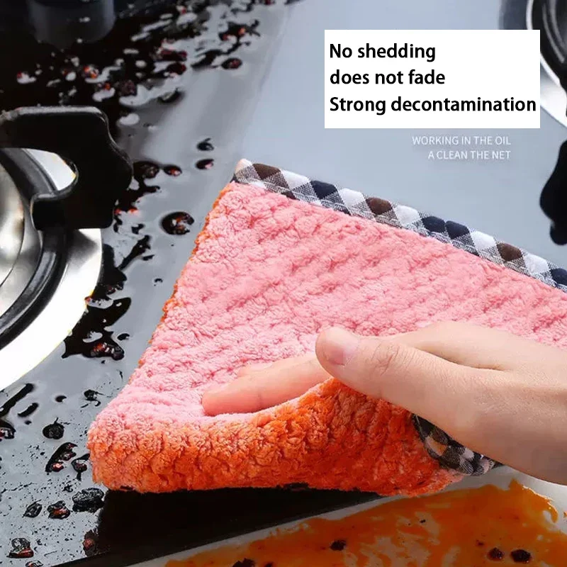 Home Kitchen Daily Dish Towel Cloth Kitchen Rag Non-stick Oil Thickened Table Cleaning Cloths Double-layer Absorbent Microfiber