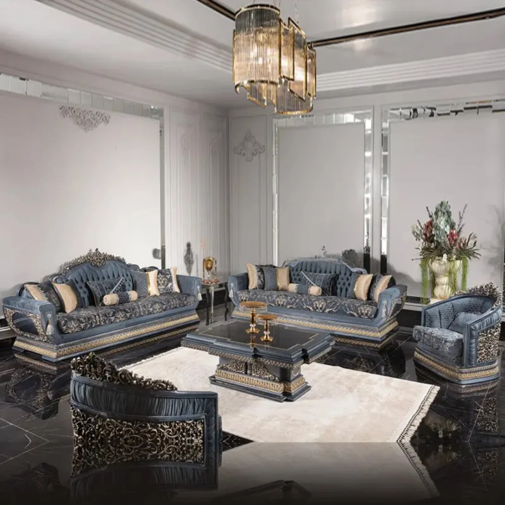 High-end luxury hand-carved living room sofa set furniture