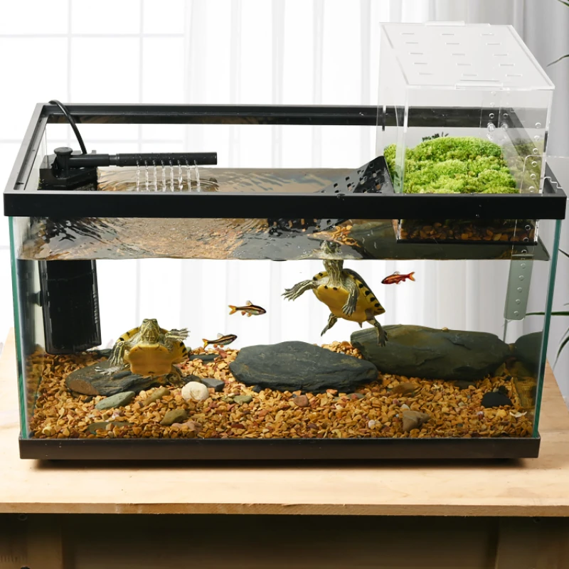 

Turtle specific high water level hook style sun drying back greenhouse, deep water turtle fish tank climbing platform