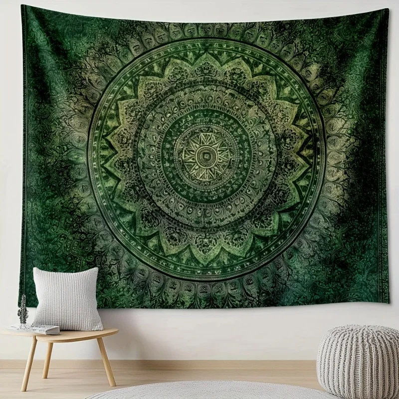 Green Mandala Floral Tapestry Bohemian Hippie Wall Hanging, Wedding Graduation Photo Booth Backdrop Home Wall Art Decor Cloth