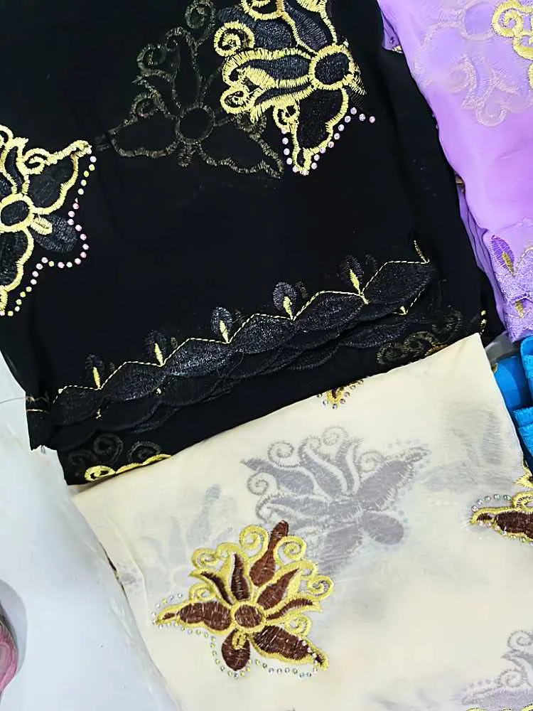 Schal Muslimische Afrikanische Tücher Chiffon Gute Qualität 2026 Neueste Afrikanische Muslimische Islamische Hijab Dubai Stickerei Schal Kashkha Dubai – Detail 12