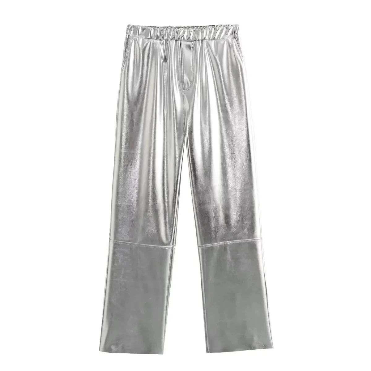 

2024 Silver Pants Women Glitter High Waist Baggy Pants Woman Fashion Autumn Winter Straight Leg Woman Trousers