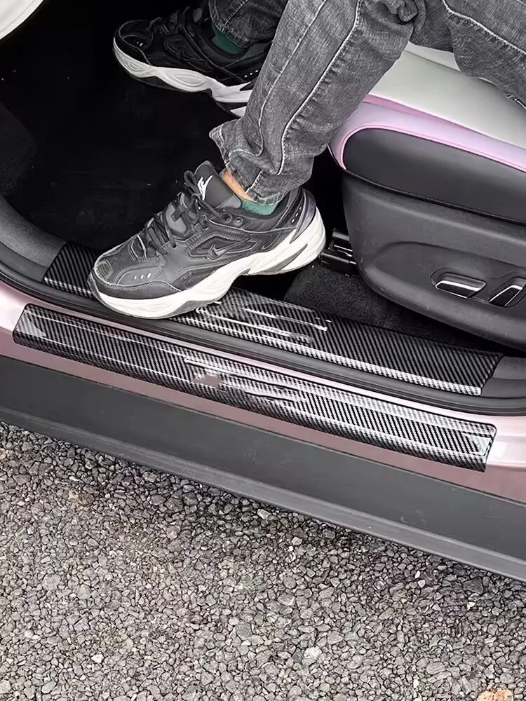 For BYD Dolphin 2022-2023 Car Door Sill Scuff Cover ABS Carbon Fiber Pattern Threshold Strip Protective Sticker Accessories