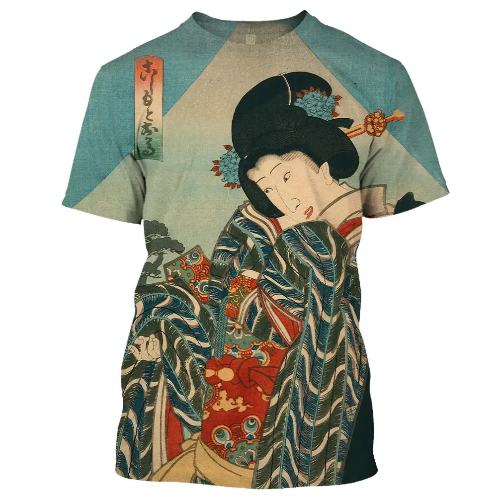 Japanese Geisha 3D Printed t-shirt Man/ Women Casual Fashion Short Sleeve Tops Men Round Neck T-shirts Oversized Unisex Clothing