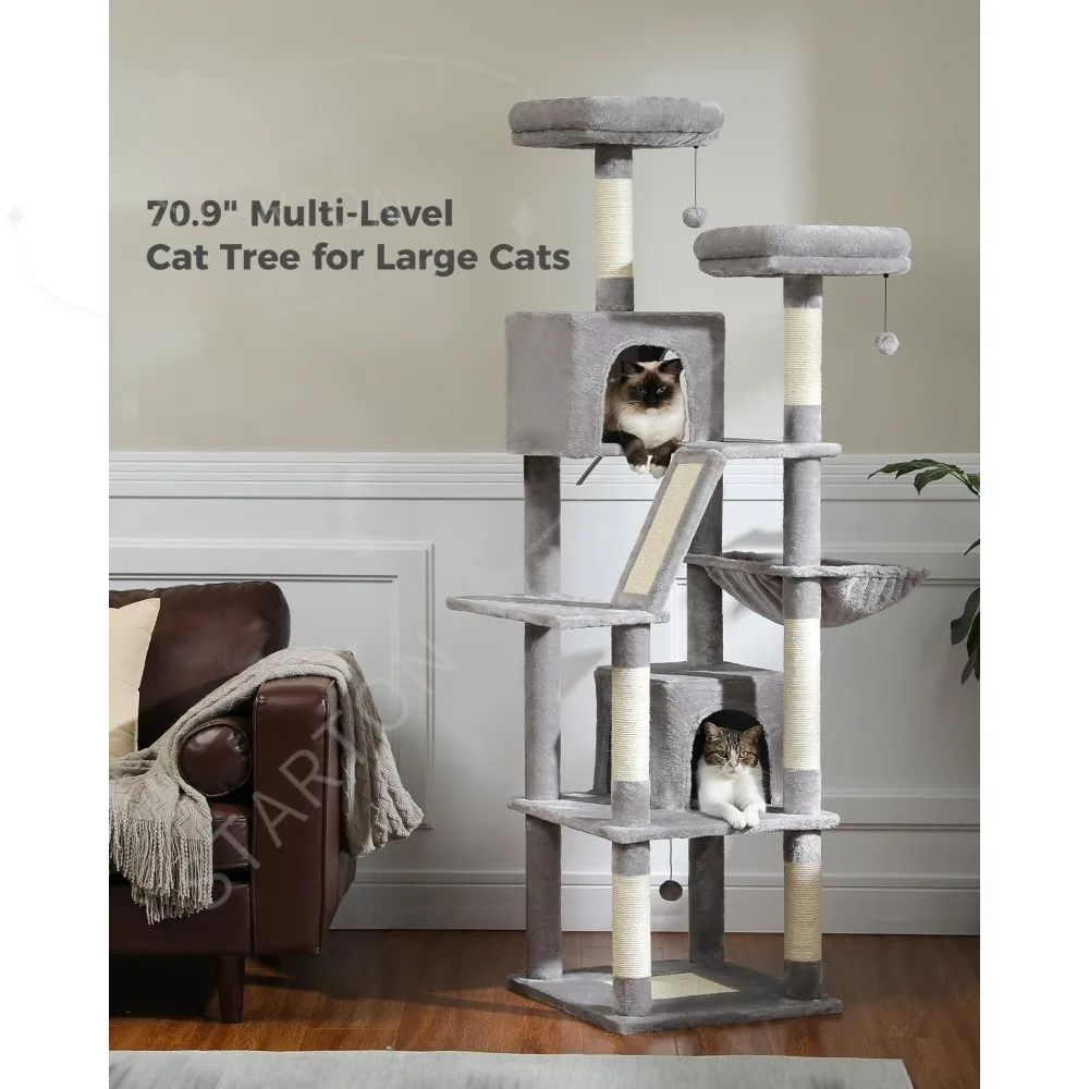Large Cat Tree for Indoor Cats, Multi-Level Plush Cat Condo with 6 Scratching Posts