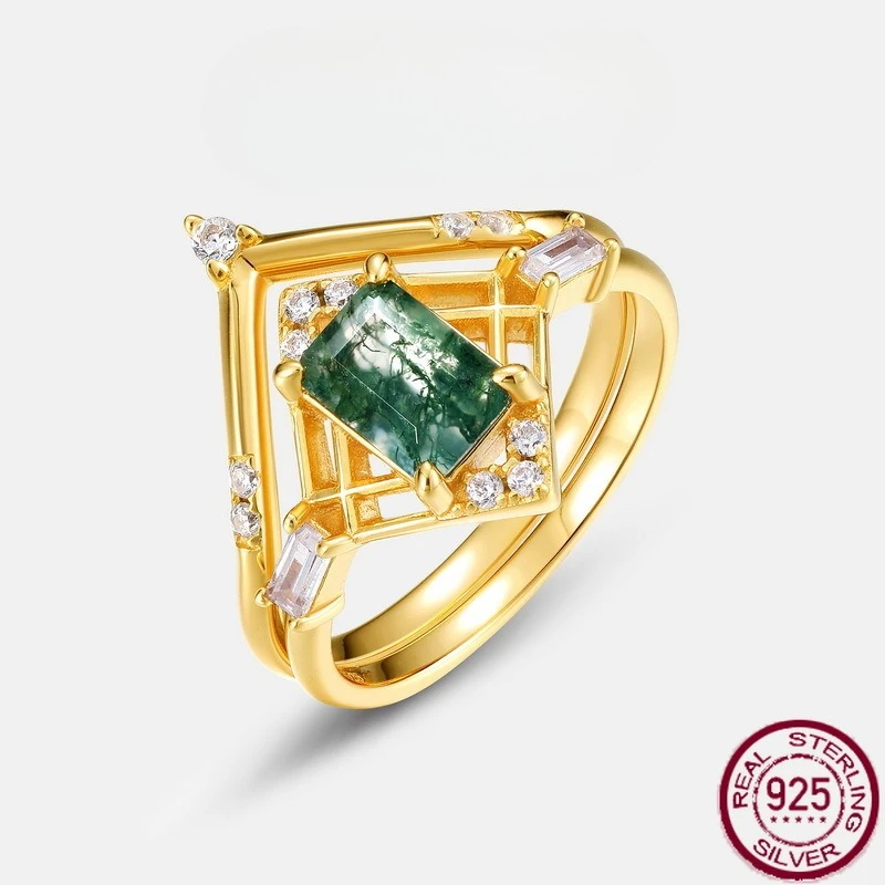 

Новые многослойные натуральные зеленые моховые камни из чистого серебра S925, инкрустированные агатом водой, легкие роскошные свадебные украшения