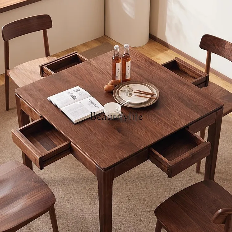 طاولة طعام من الخشب الصلب من خشب الجوز الأسود في أمريكا الشمالية، طاولة مربعة لبطاقة الشطرنج المنزلية الصغيرة