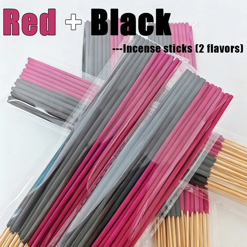 [Red + Black] Incense Stick Set of 2 Flavors, 22cm Long Bamboo Incense Sticks, with Rose and Cherry Blossom Scents The Scent Is Rich and Intense. Long-Lasting Burning Time, Purifies the Air Environment, Enhances the Quality of Life, Suitable for Yoga. Home, Entertaining Guests, Meditation, Etc.