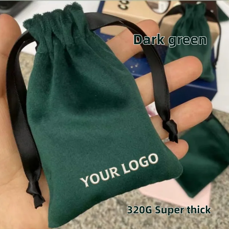 【Logo Custom】100Pcs Customized 8*11cm 320G Super Thick Wholesale Velvet Drawstring Makeup Bag Soft Luxury Jewelry Bag Pouch