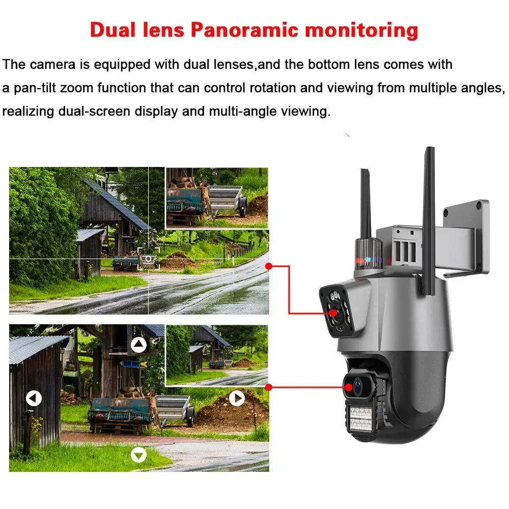 8MP 4K WiFi IP Security Camera Outdoor Dual Lens Dual Screen Auto Tracking PTZ Wireless CCTV Video Surveillance Camera 4MP ICsee