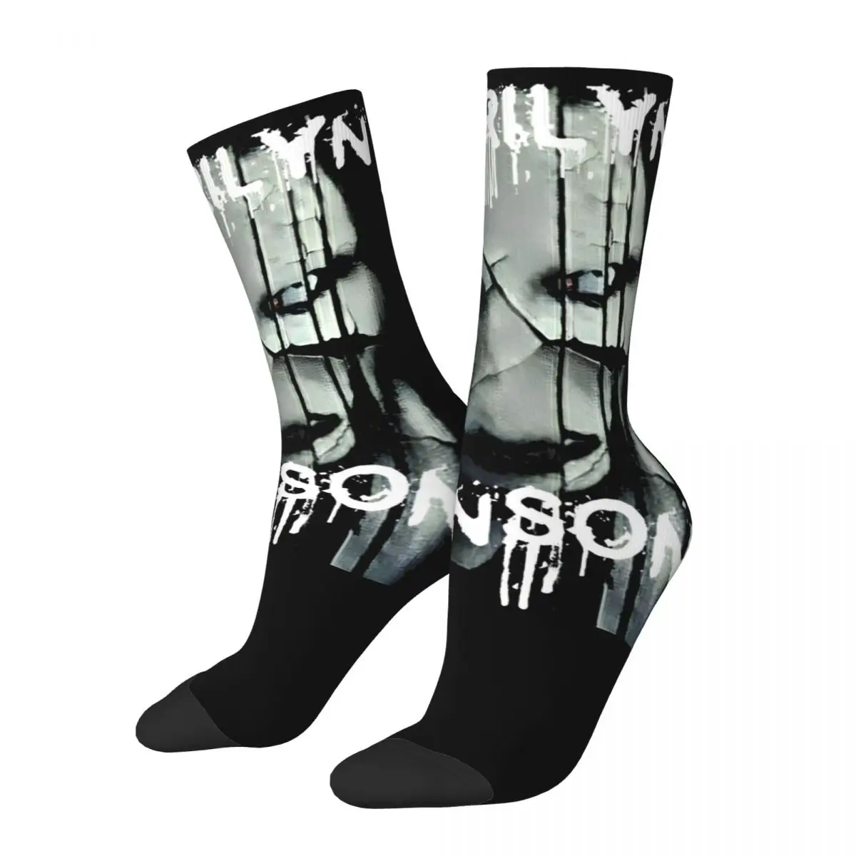 Funny Marilyn Manson Gothic Fans Theme Design Print Crew Socks Merch All Season Super Soft Long Socks Breathable