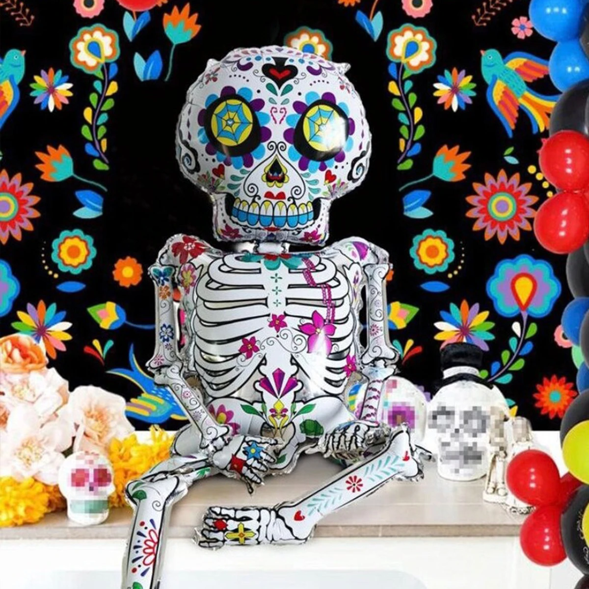 Tag der Toten Halloween Bunte Zuckerschädel-Partyballons, Mexikanisches Tag der Toten Themen-Geburtstagsdekoration mit Totenkopfmotiv – Detail 4