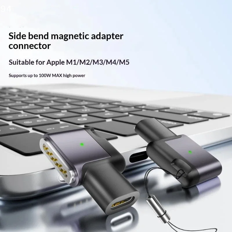 100W For MagSafe3 Side-Bend Magnetic Fast Charging Adapter Compatible With Air Pro M1 M2 M3 M4 M5 PD Type-C To MagSafe3