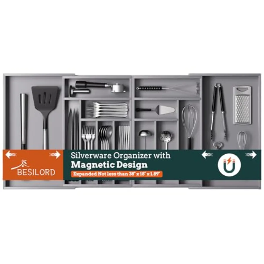 

Silverware Organizer Large Magnetic Connected Expandable Silverware Drawer Organizer from 21 to 37.4 Inch Adjustable Flatware a