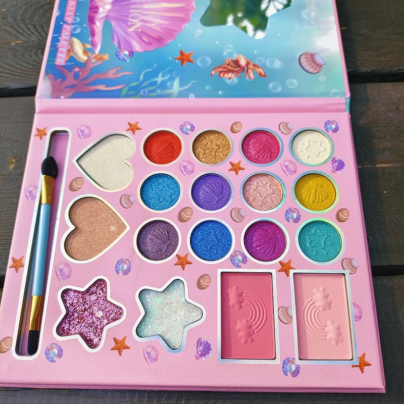 Palette de maquillage en forme de coquille de dessin animé, 18 couleurs, avec miroir, mat, perle scintillante, fard à paupières, pigmentée longue durée, semble de maquillage amusant