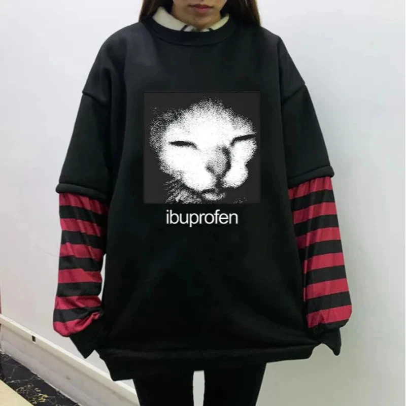 

Толстовка с различными креативными интересными принтами для мужчин и женщин Y2K Harajuku, свободная повседневная одежда с длинными рукавами и круглым вырезом, искусственная одежда из двух предметов