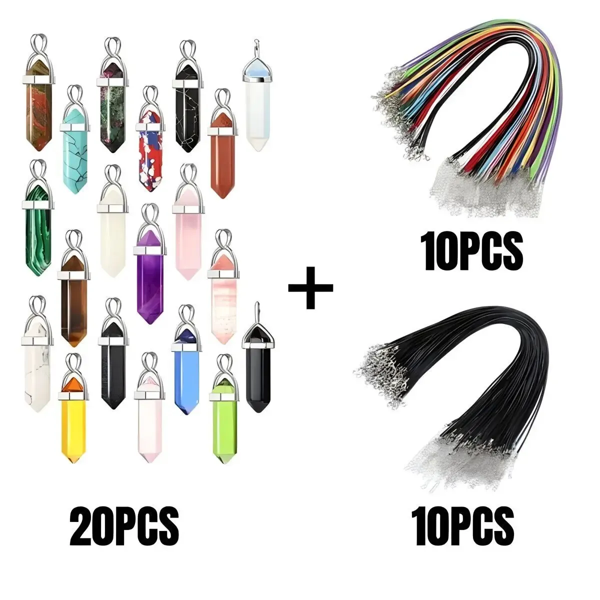 40PCS Hexagonal Chakra Synthetic Crystal Pendant with Necklace Chain