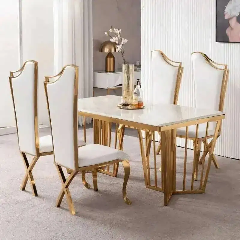 

Nordic High Light Luxury Backrest Dining Chairs Leather Chair Dining Room Furniture Home Stainless Steel Golden Leg Accent Chair