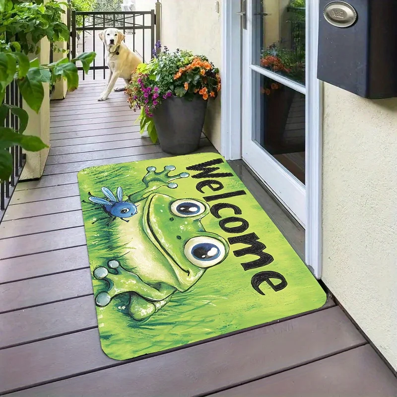 VIKAMA Cartoon Frog Welcome Entry Door Mat Entryway Floor Mat Anti Slip Dirty Resistant Ins Style Decorative Carpet Home Decor