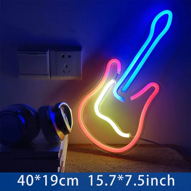 Imagem -06 - Neon Guitar Led Light Lâmpada Usb Art Sign Decoração para Casa Casa Rock Bar Pub Hotel Beach Party 3d