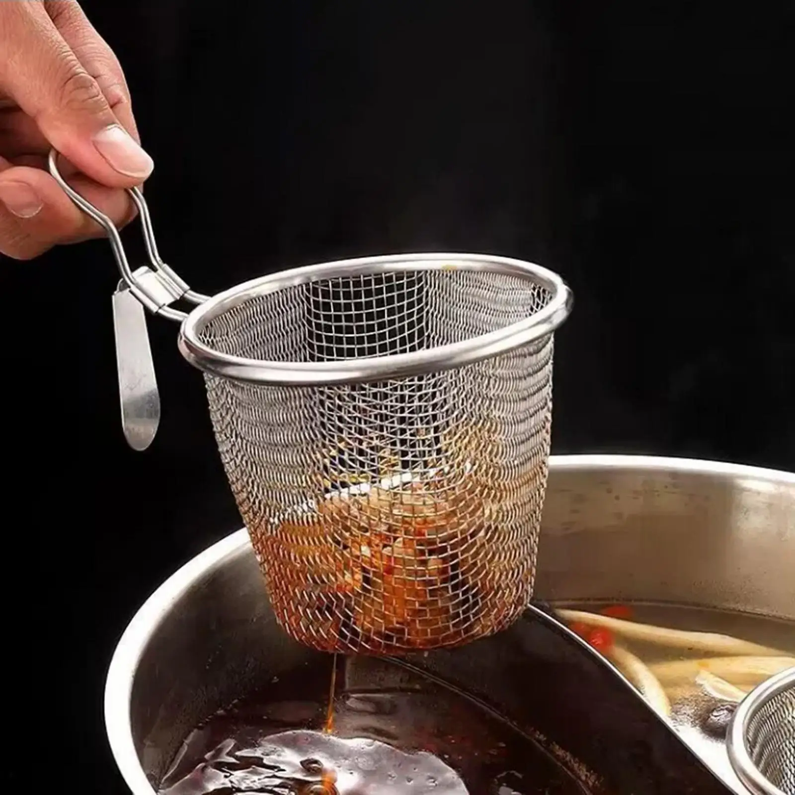 Food Colander Noodle Straining Basket Hot Pot Colander Stainless Steel Pasta Boil Basket Food Dumpling Strainer for Cooking