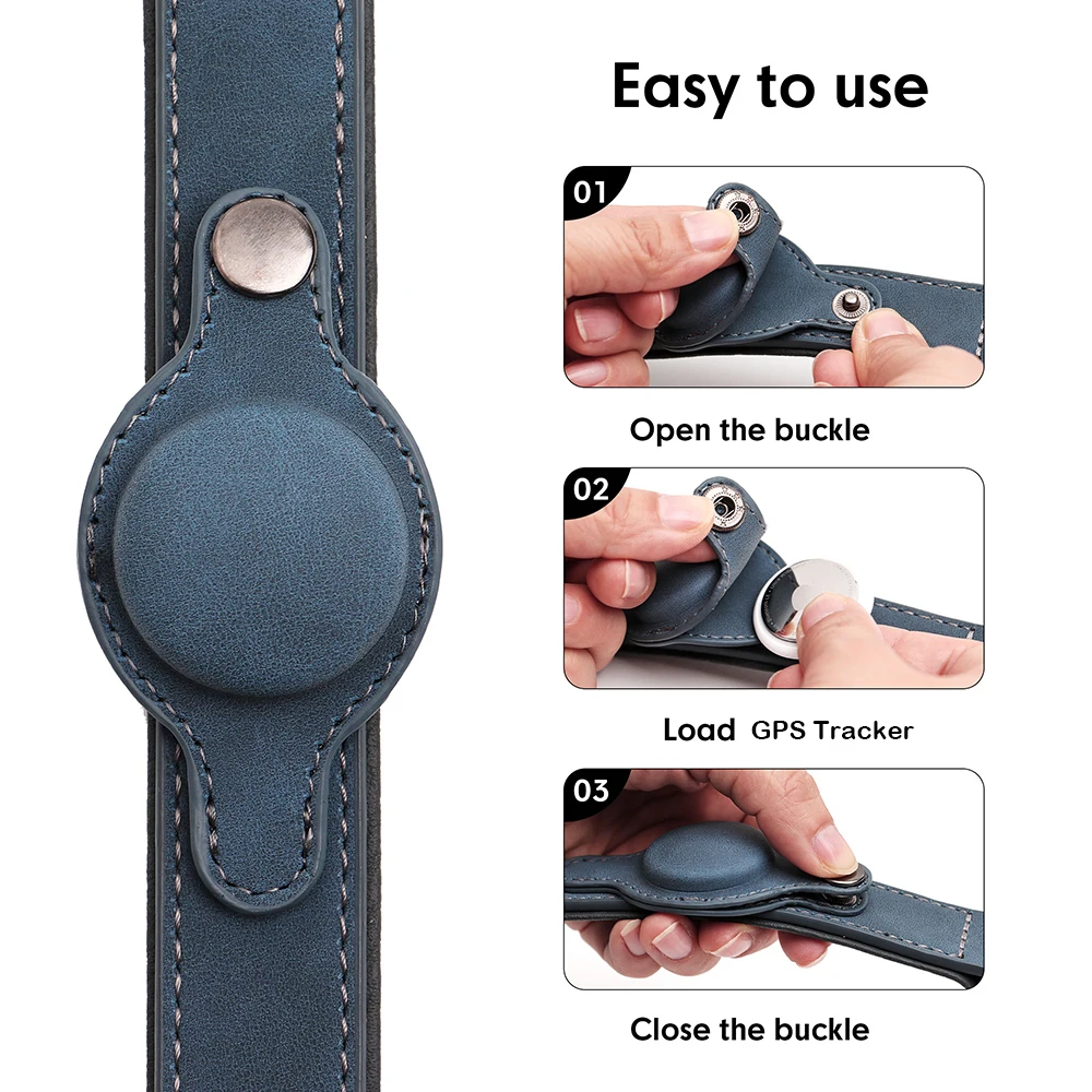 GPS Tracker Holder Collar for Dogs Soft PU Leather Padded Dogs Collar With GPS Tracker Case Adjustable Small Medium Dogs Collars