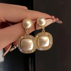 Trendy Korean Long Earrings For Women Pearl Geometry Elegant Female Dangle Drop Earrings 2022 New Fashion Jewelry Accessories