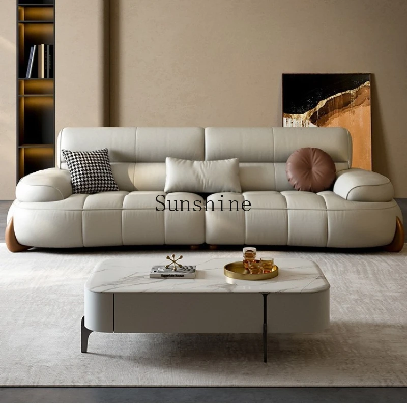 

Leather cream style living room small apartment light luxury modern piano keys curved Nordic style sofa