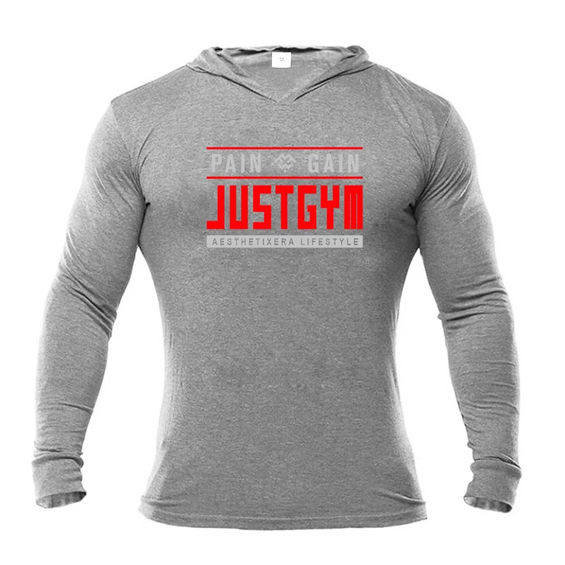 Muscleguys Fitness Hooded Long Sleeve T Shirt Men Workout Cotton Slim Fit Bodybuilding T-Shirt Male Gym Workout Jogger Clothing