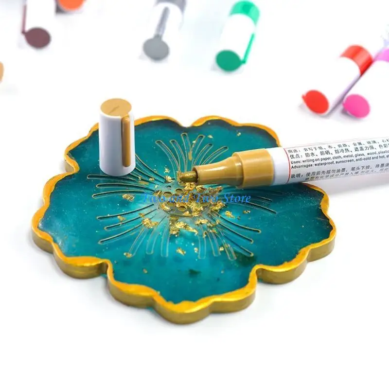 HX6F 12 Colors Epoxy Resin Drawing Pen Gold Leafing Point Pen Marker Acrylic Paint Highlights Metallic Permanent Markers