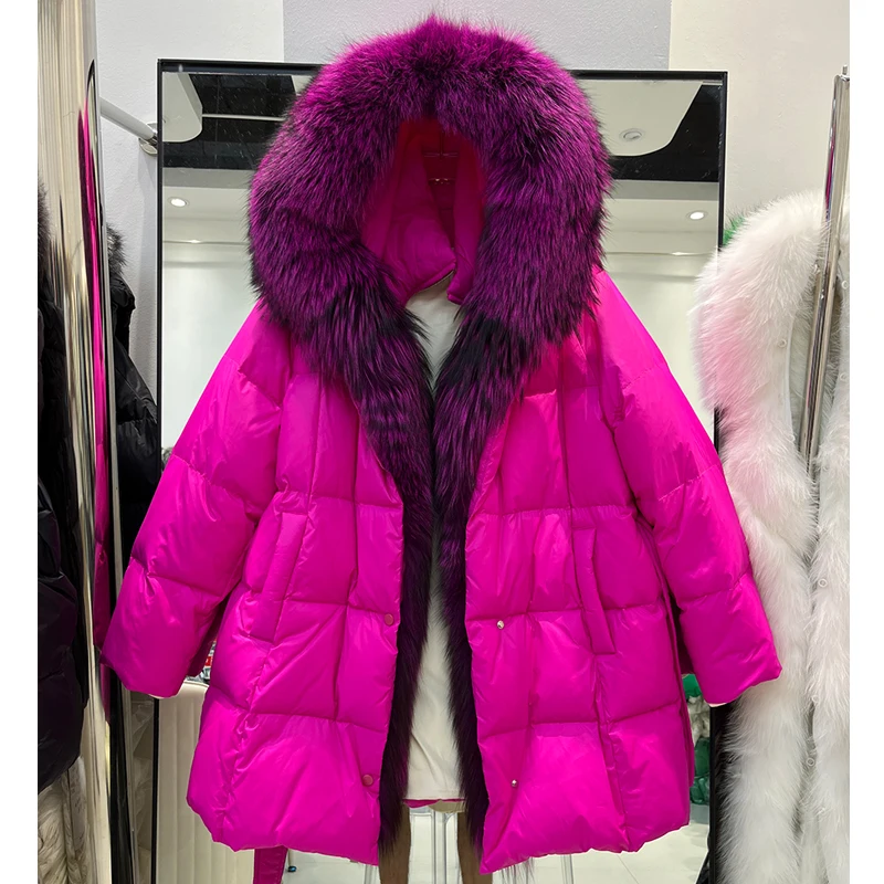 معطف نسائي من Ele بياقة من الفرو أسفل Jaet متوسط الطول وحزام للخصر معطف دافئ للتنقل Sle #5