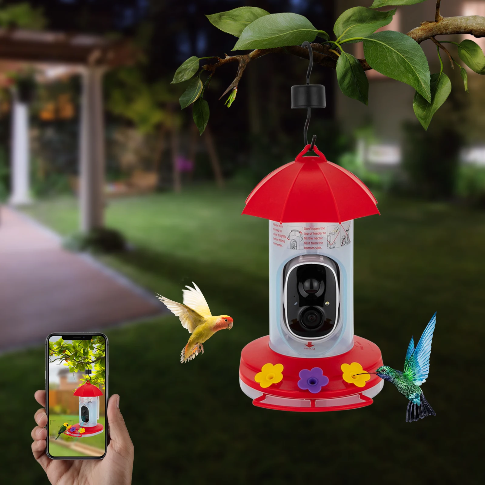 

Solar Smart Intelligent Video Bird Feeder with Camera, AI Recognition 1080P HD Night Vision 160° Wide Angle Remote App Control