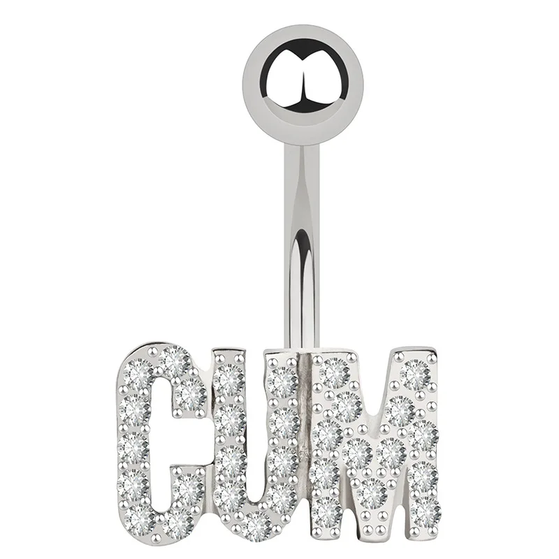 Surgical Steel Full Gem Belly Button Ring Letter Sexy Crystal Ombligo Rings Navel Bar Body Piercing Jewelry