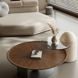 Walnut color light luxury simple size coffee table combination home small living room designer round coffee table