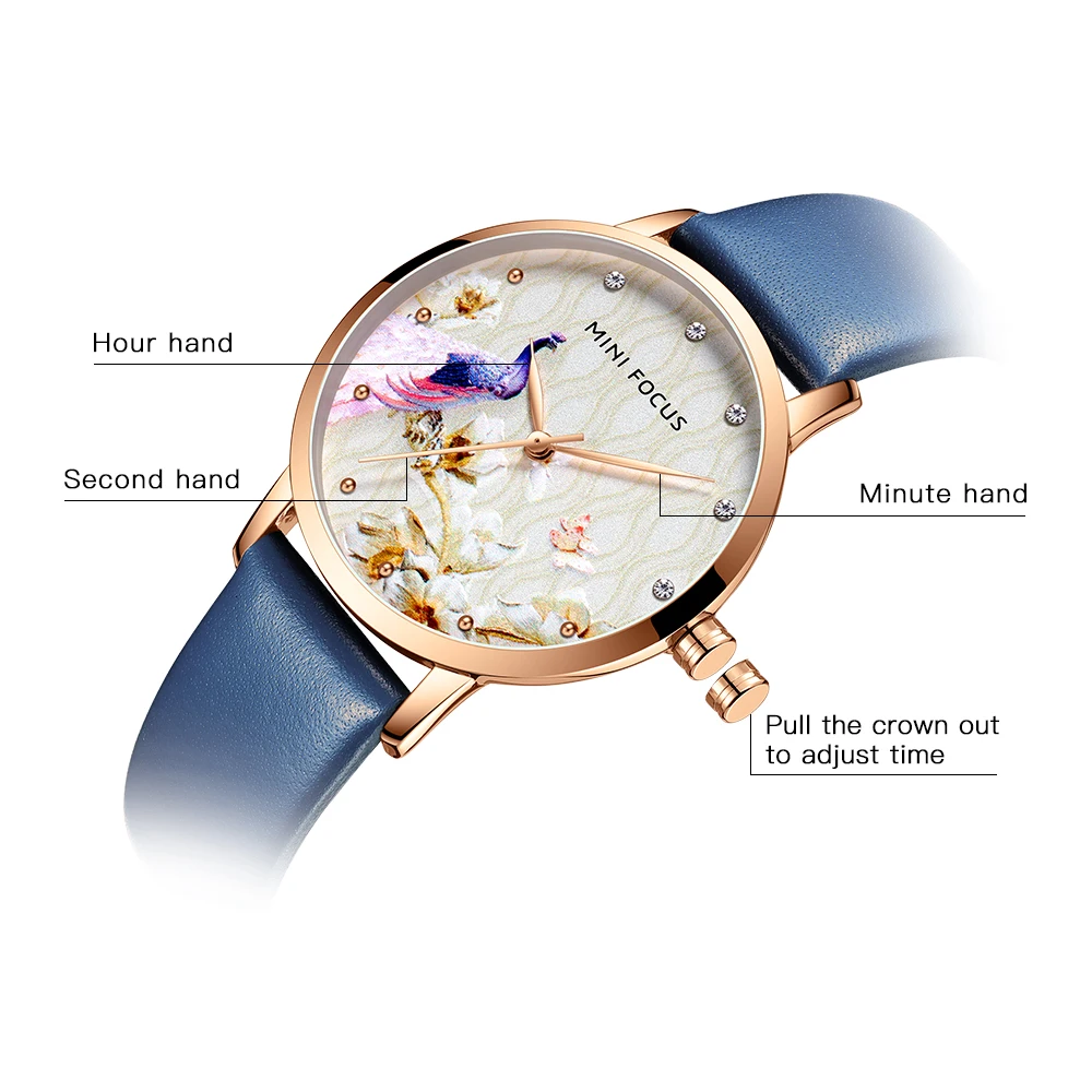 MINI FOCUS Luxury Women's Watch Japanese Movement Elegant Genuine Leather Strap Wrist Watches Minimalist Dress Watch 0330L