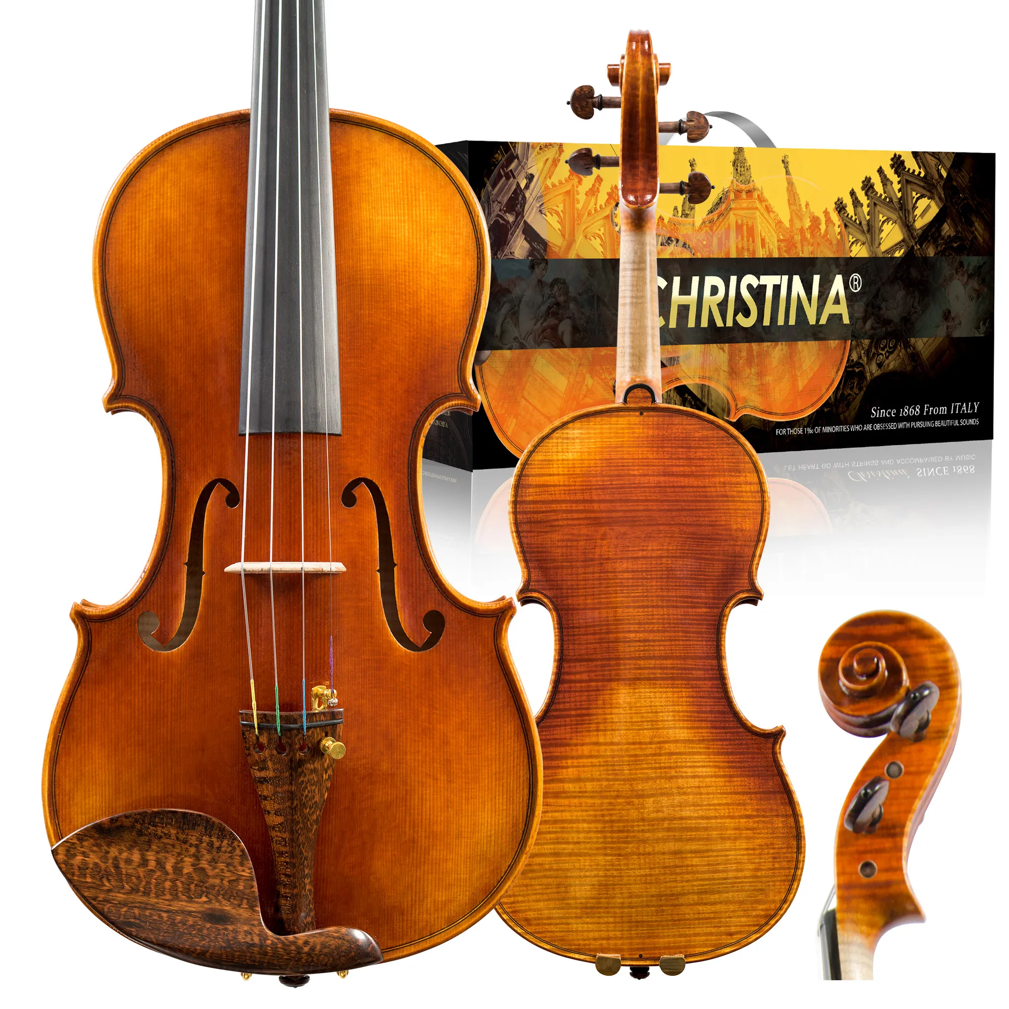 CHRISTINA Professional Violin S600B with Snakewood Fittings One-piece Flame Maple Back European Premium Spruce Antique Style